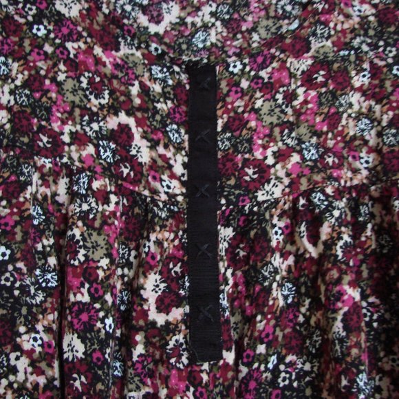 H&M Purple Pink Black Floral Boho Babydoll Peasant Dress - Picture 11 of 15